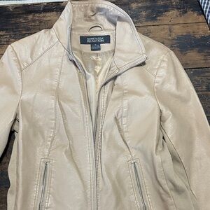 Kenneth Cole Reaction Women's Light Cream Faux Leather Zip Jacket